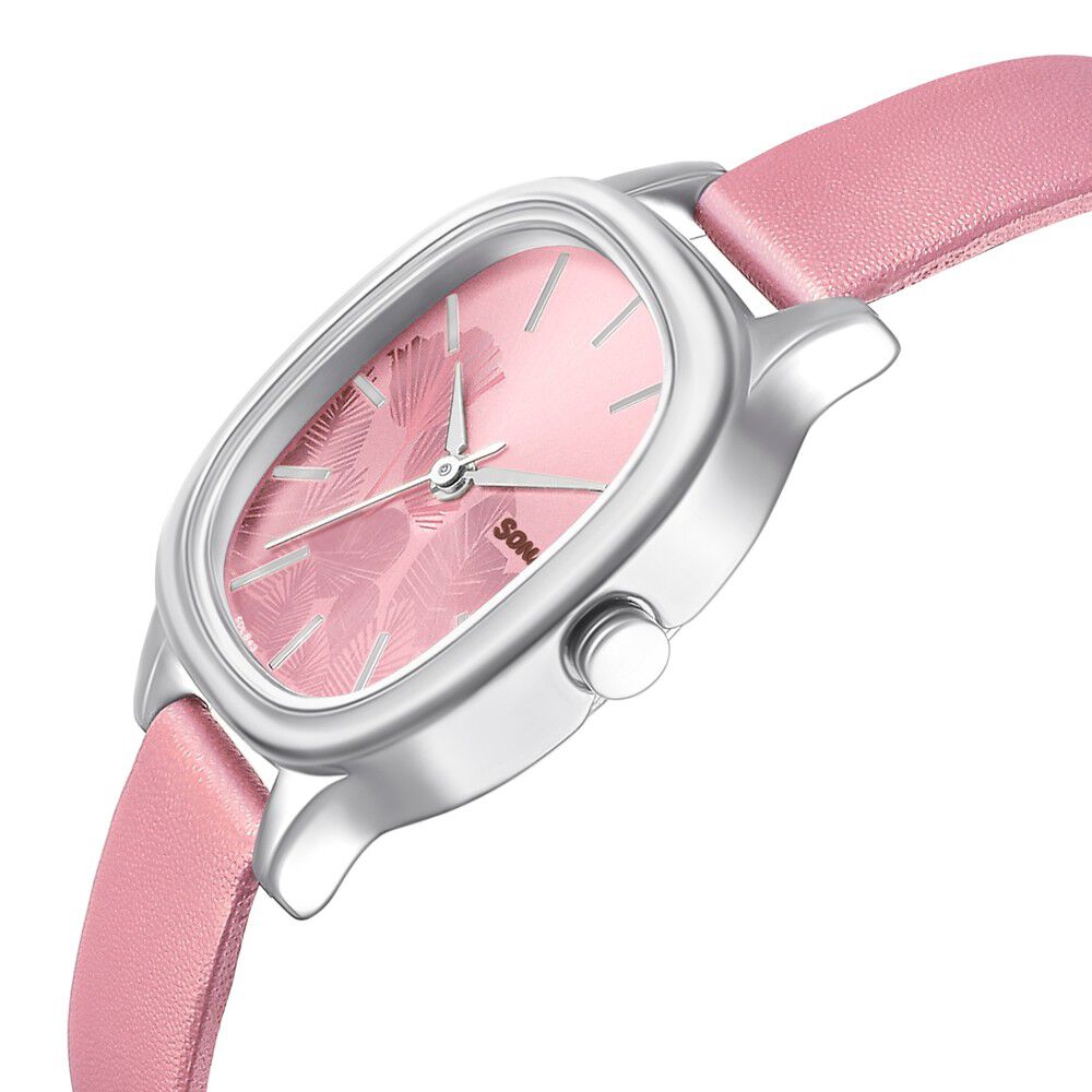 Buy Online Sonata Linnea Pink Dial Women Watch With Leather Strap