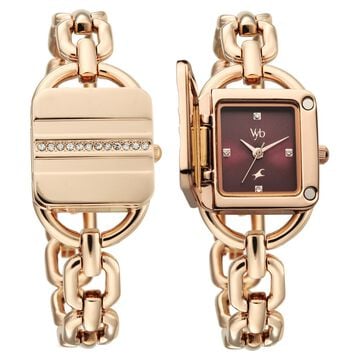 Vyb Prodigy By Fastrack Quartz Analog Maroon Dial Rose Gold Metal Strap Watch For Girls