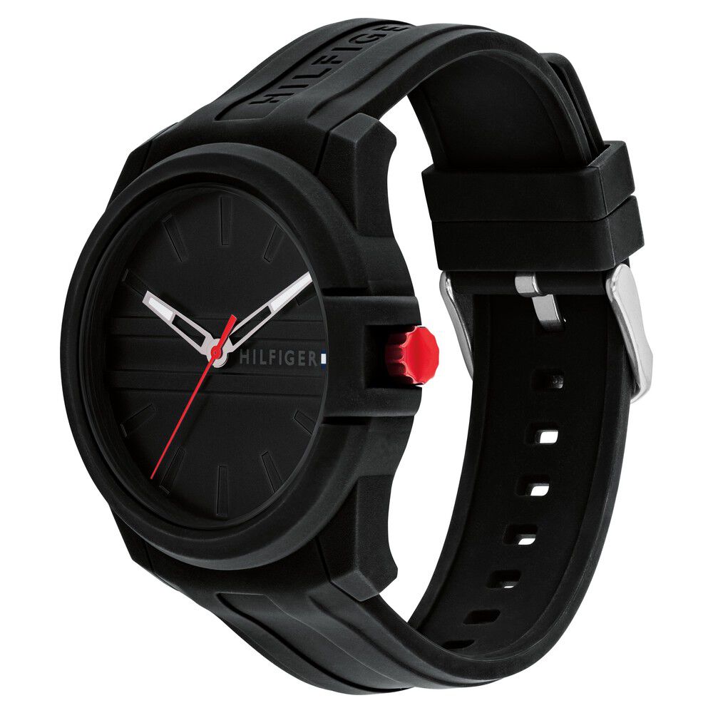Buy Online Tommy Hilfiger Quartz Analog Black Silicone Strap for