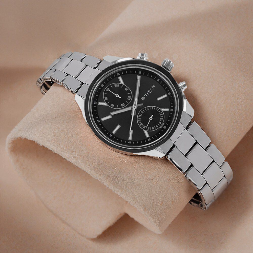 Titan Men's Metropolitan Luxe: Multifunction dark grey Dial with Two-Tone Stainless Steel Bracelet Watch-image-41