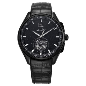 Xylys Swiss Chronograph Black Leather Strap Aventurine Dial Watch For Men