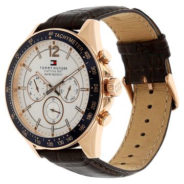 Tommy Hilfiger Quartz Chronograph White Dial Leather Strap Watch for Men
