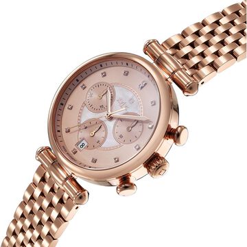 Xylys Quartz Chronograph Rose Gold Dial Rose Gold Stainless Steel Strap Watch For Women