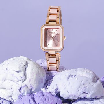 Sonata Poze Quartz Analog Pink Dial Two Toned Metal & Plastic Strap Watch For Women