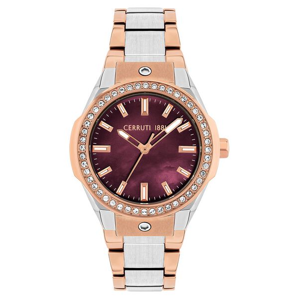 Cerruti 1881 Quartz Analog Maroon Dial Stainless Steel Strap Watch for Women - image number 0