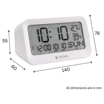 Titan Alarm Clock - Digital Lcd Screen Display With Day Date Month Temperature Humidity, Rotating Knob Setting