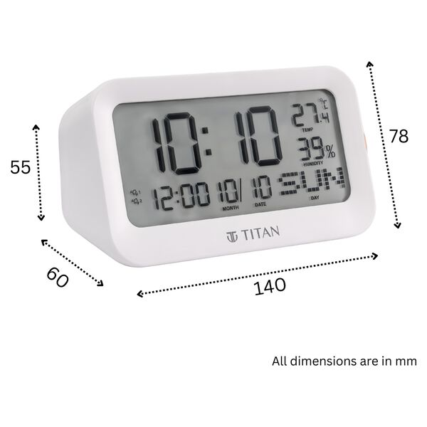 Titan Alarm Clock - Digital Lcd Screen Display With Day Date Month Temperature Humidity, Rotating Knob Setting - image number 2