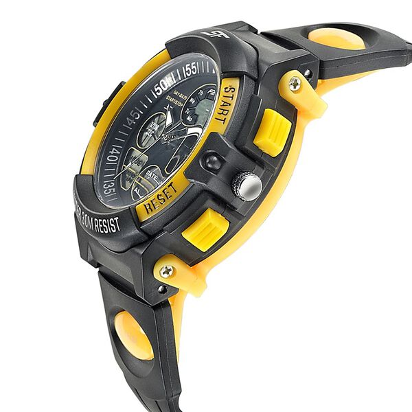 SF Quartz Analog Digital Black Dial PU Strap Watch for Men