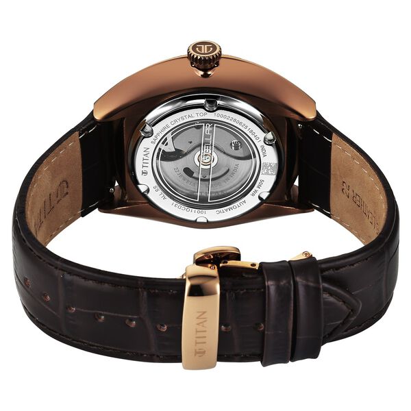 Titan Stellar Cupola Automatic Analog with Sun Moon Phase and Silver Dial Brown Leather Strap Watch for Men - image number 6