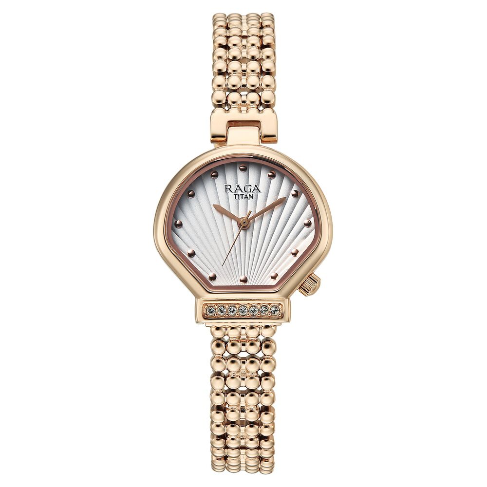 Titan Raga Spotlight Quartz Analog White Dial Rose Gold Metal Strap Watch For Women-image-21
