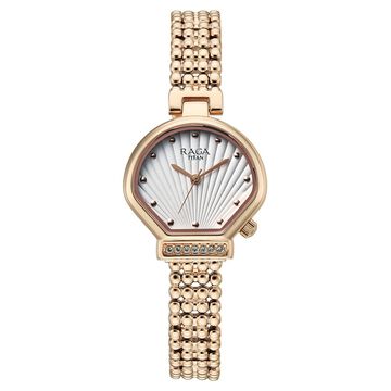 Titan Raga Spotlight Quartz Analog White Dial Rose Gold Metal Strap Watch For Women