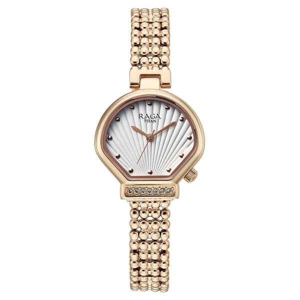 Titan Raga Spotlight Quartz Analog White Dial Rose Gold Metal Strap Watch For Women - image number 0