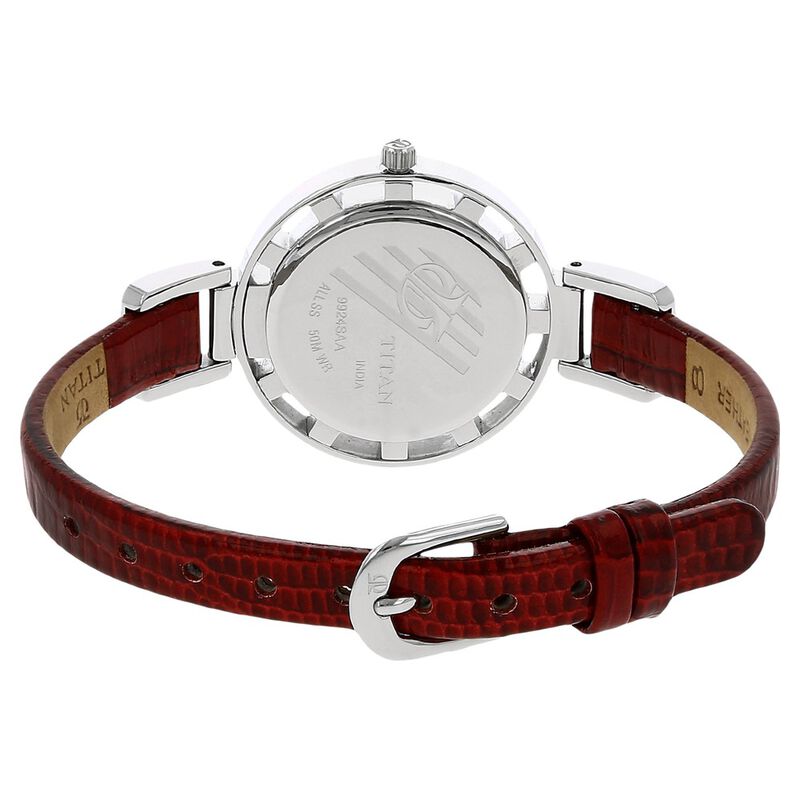 Titan Quartz Analog Silver Dial Leather Strap Watch for Women - image number 3