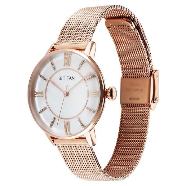 Titan TGIF Quartz Analog Mother Of Pearl Dial Rose Gold Stainless Steel Strap Watch for Women - image number 2
