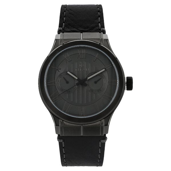 Titan Quartz Analog with Day and Date Grey Dial Leather Strap Watch for Men - image number 0