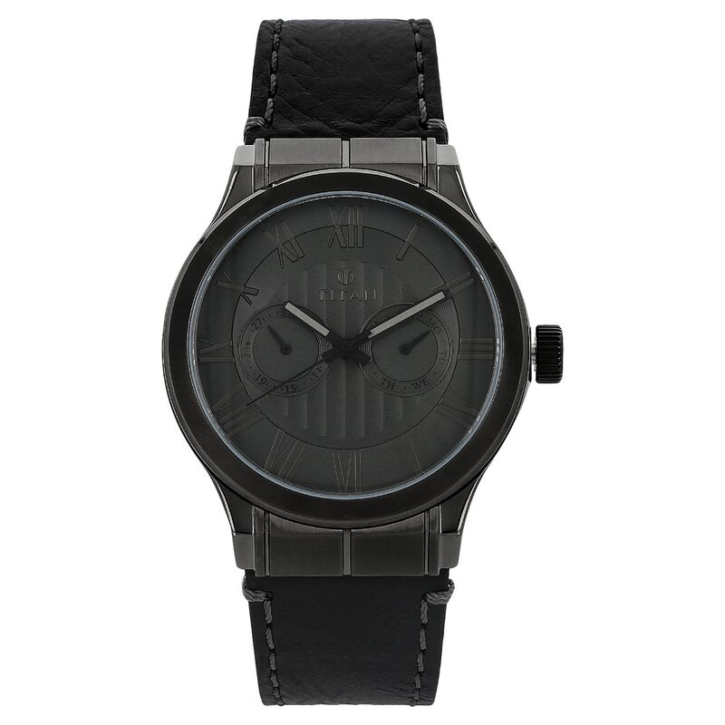 Titan Quartz Analog with Day and Date Grey Dial Leather Strap Watch for Men
