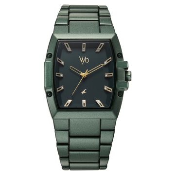 Vyb Pioneer By Fastrack Quartz Analog Green Dial Metal Strap Watch For Guys