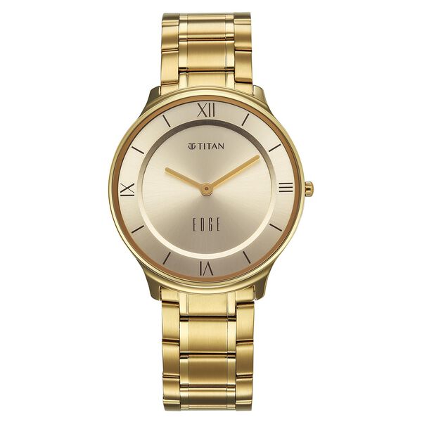Titan Edge Gleam Quartz Analog Champagne Dial Golden Stainless Steel Strap Watch For Men - image number 0