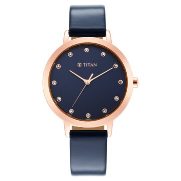 Titan Memento Quartz Analog Blue Round Dial Blue Leather Strap Watch For Women