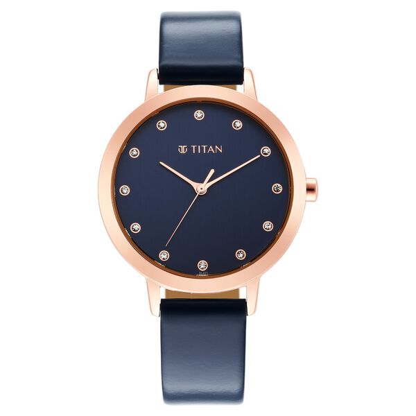 Titan Memento Quartz Analog Blue Round Dial Blue Leather Strap Watch For Women - image number 1
