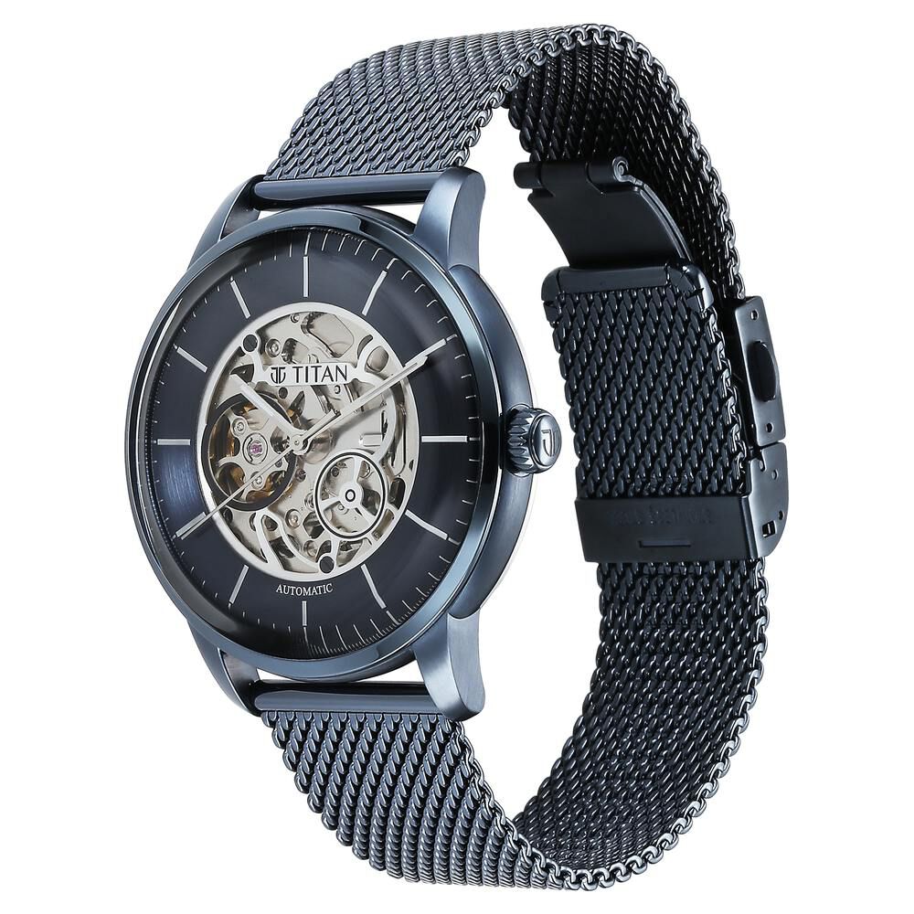 Buy Online Titan Mechanical Blue Dial Automatic watch for Men with Stainless Steel Strap ns90110qm01 Titan