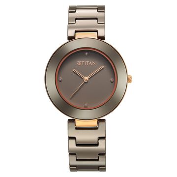 Titan Purple Ceramics Quartz Analog Brown Dial Ceramic Strap Watch for Women