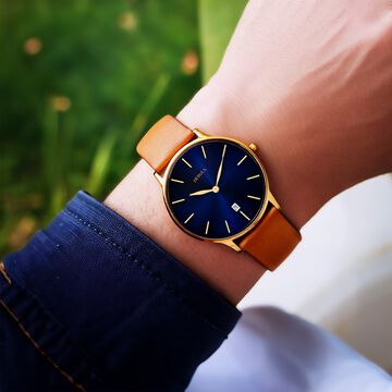 Titan Nebula Lustre 18k Gold Analog Leather Strap Watch for Men