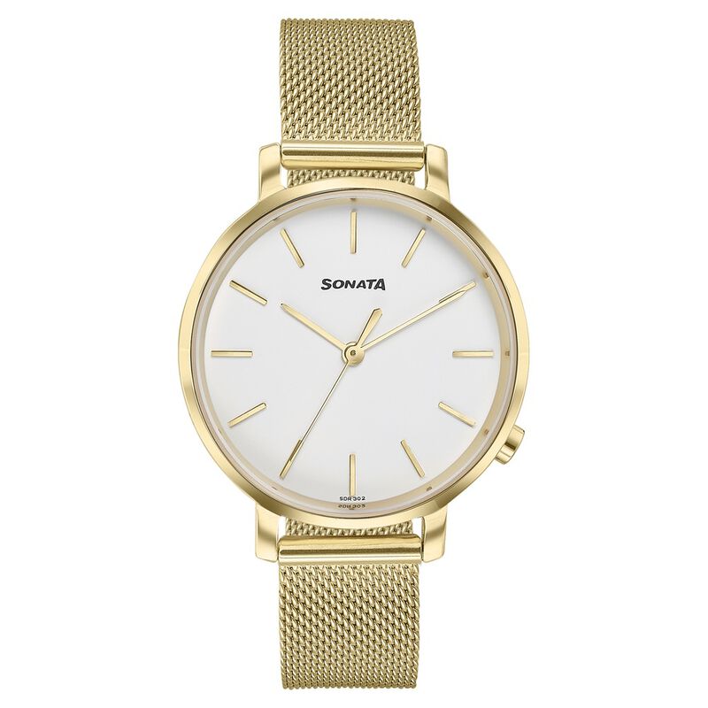Sonata Elegent Essentials Quartz Analog White Dial Stainless Steel Strap Watch For Women