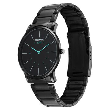 Sonata Sleek Quartz Analog Black Dial Black Stainless Steel Strap Watch For Men