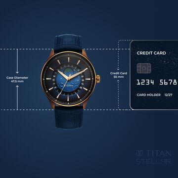 Titan Stellar Analog with Earth Disc and Blue Dial Blue Leather Strap Watch for Men