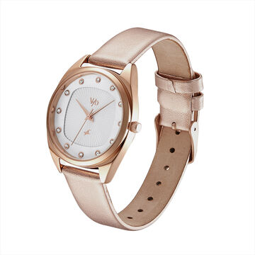 Fastrack Vyb Spotlight Quartz Analog Silver Dial Leather Strap Watch for Girls