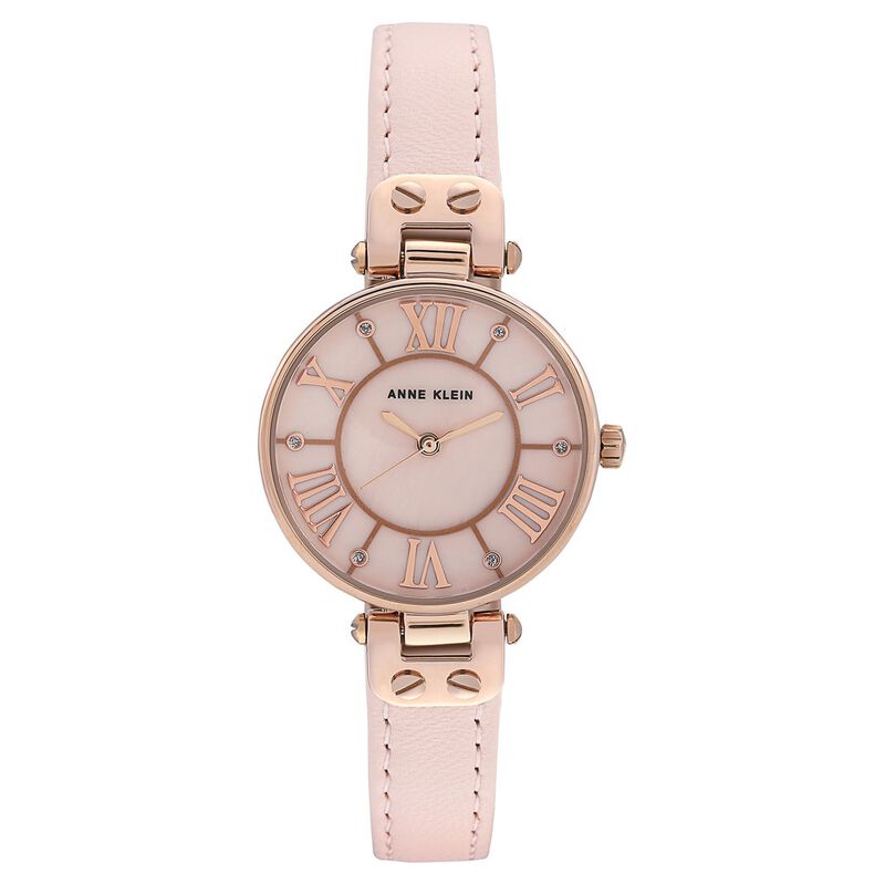Anne Klein Quartz Analog Mother of Pearl Dial Leather Strap Watch for Women