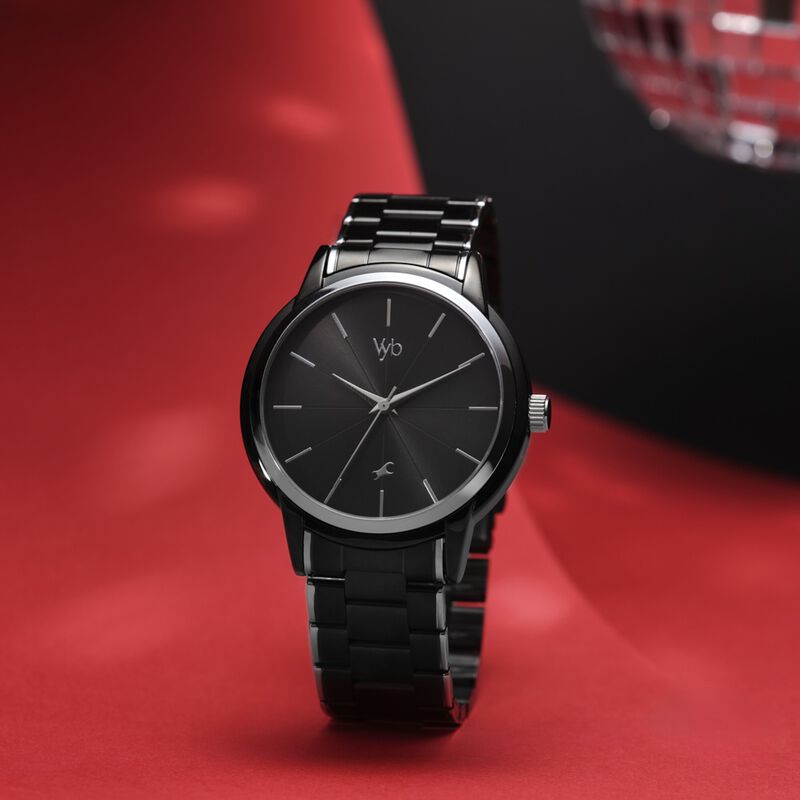 Fastrack Vyb Phantom Quartz Analog Black Dial Two Toned Metal Strap Watch For Guys