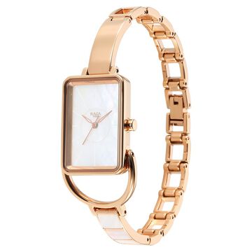 Titan Raga Power Pearls Quartz Analog Watch For Women With Mother of Pearl Dial Rose Gold Metal Strap