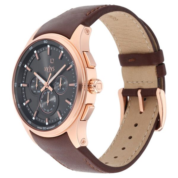 Xylys Swiss Multifunction Brown Leather Strap Grey Dial Watch For Men - image number 2