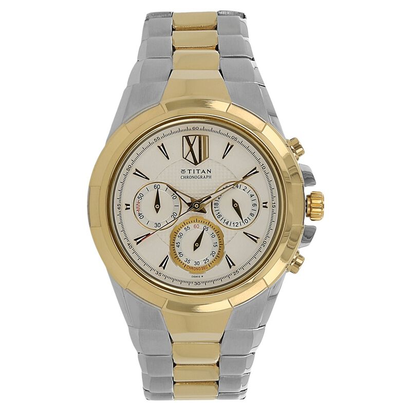 Titan Regal Crest Silver Dial Chronograph Stainless Steel Strap Watch for Men