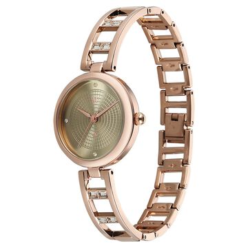 Vyb Seeker By Fastrack Quartz Analog Green Dial Rose Gold Metal Strap Watch For Girls
