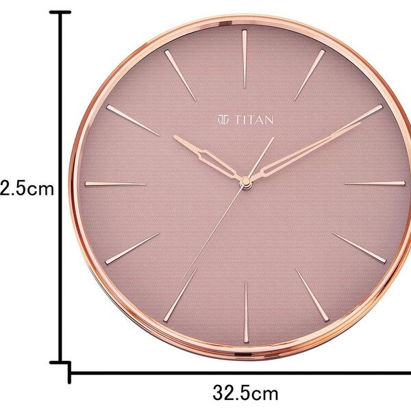 Titan Contemporary Rustic Pink Wall Clock in a Glossy Finish with a Textured Dial 32.5 x 32.5 cm (Medium) - image number 4