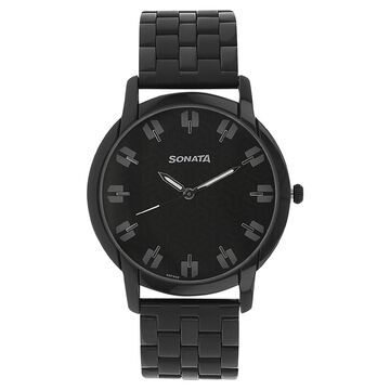 Sonata Quartz Analog Black Dial Stainless Steel Strap Watch for Men