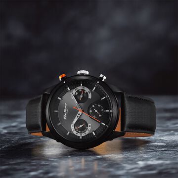 Titan Octane Quartz Multifunction Black Dial With Black Leather Strap Watch For Men