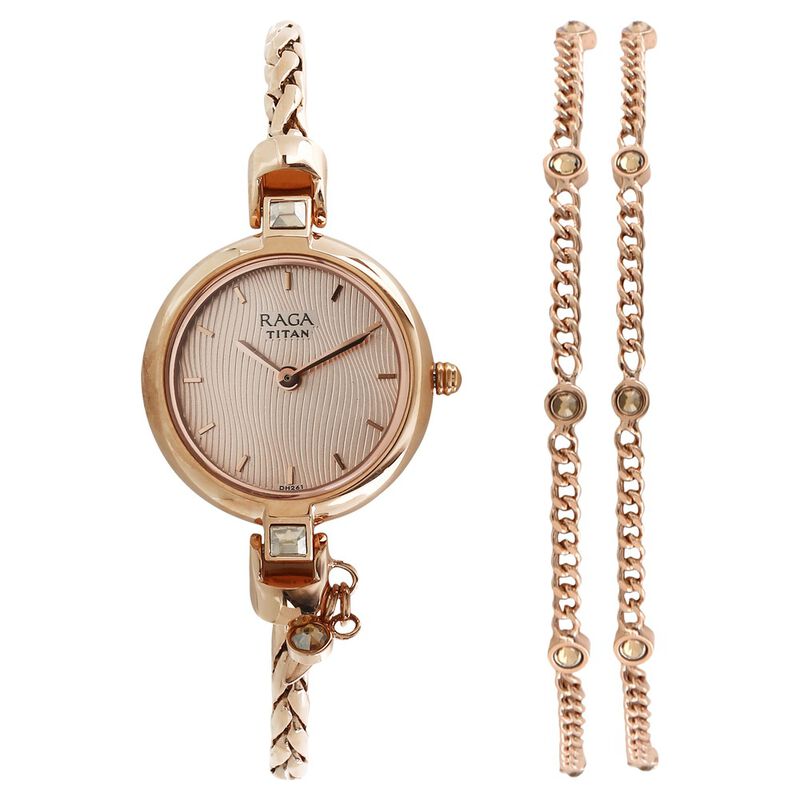 Titan Raga Espana Rose Gold Dial Analog Metal Strap watch for Women