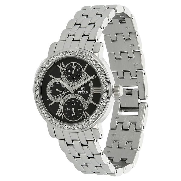 Titan Quartz Analog with Day and Date Black Dial Stainless Steel Strap Watch for Women - image number 1