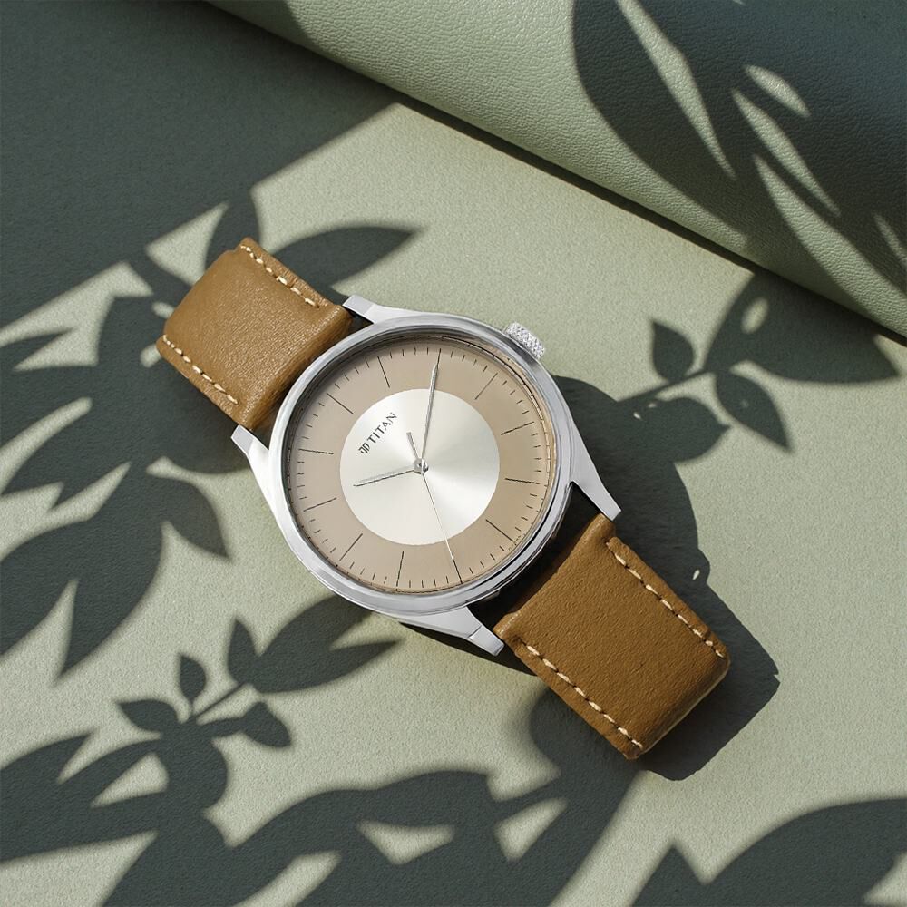Buy Online Titan Men's Urban Edge Lustrous Gold Dial Leather Watch
