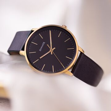 Sonata Quartz Analog Black Dial Black Leather Strap Watch For Women