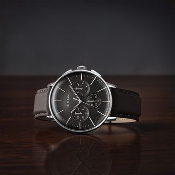 Titan Light leathers Multifunction Anthracite Dial Leather Strap Watch For Men