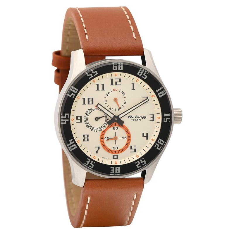 Titan Quartz Multifunction Champagne Dial Leather Strap watch for Men - image number 0