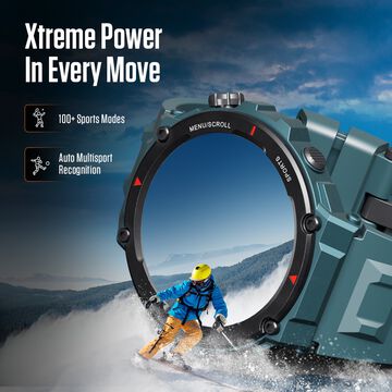 Fastrack Xtreme Pro with 3.6 cm AMOLED Display, Rugged Design, SingleSync BT Calling, Functional Crown with Beige Strap