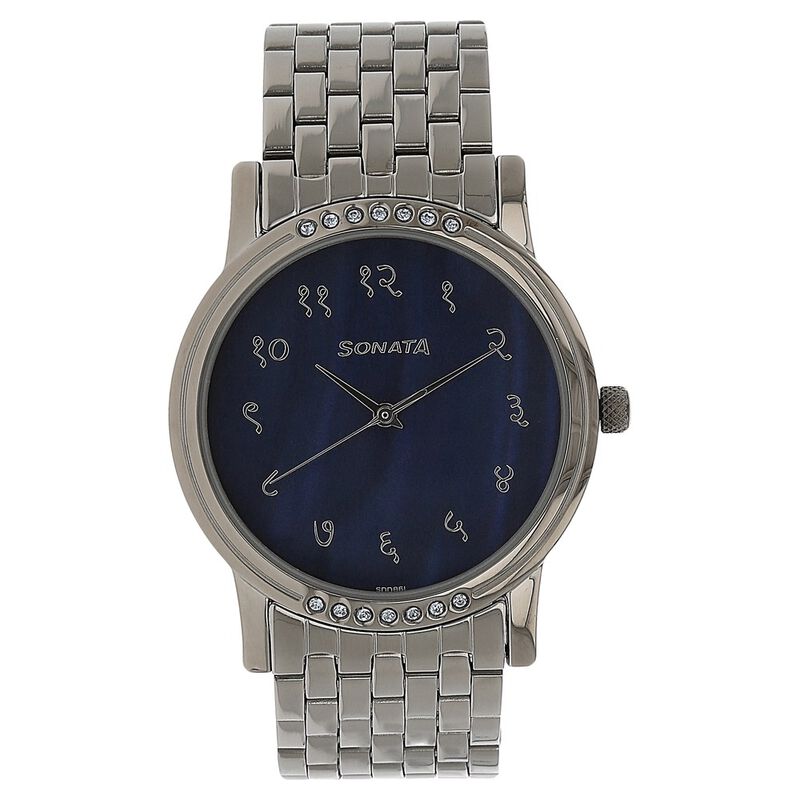 Sonata Quartz Analog Blue Dial Stainless Steel Strap Watch for Men