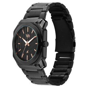 Vyb Challenger By Fastrack Quartz Analog Black Dial Black Stainless Steel Strap Watch For Guys