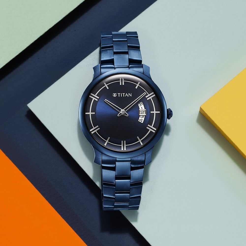 Titan Classic Distincta Blue Dial Analog with Date Stainless Steel Strap watch for Men-picture-27